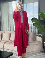 uzun gömlek takım bordo