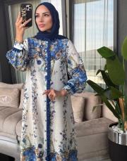 fırfır keten elbise lacivert 2