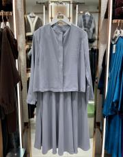 taşlı etek takım gri