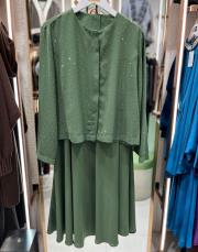 taşlı etek takım yeşil