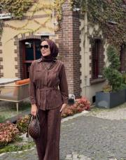 taş çizgili gömlek takım kahve 2