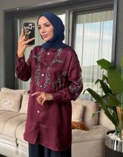 boncuklu gömlek bordo