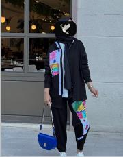 renkli taş detay takım siyah