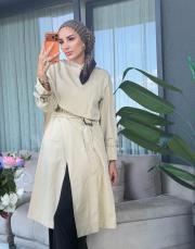 broş detay trenç bej