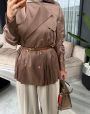 kolu büzgülü trenç kahve 2