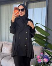 kolu büzgülü trenç siyah