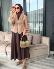 kol yaka kürk hırka kahve