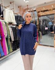 taşlı triko tunik lacivert