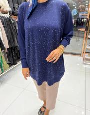 taşlı triko tunik lacivert 2