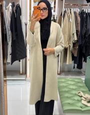 kalın angora hırka bej