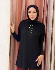 yaka 8 düğmeli kazak siyah