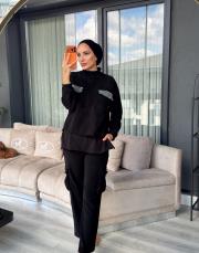 çizgi kumaş takım siyah