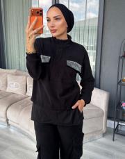 çizgi kumaş takım siyah 2