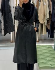 deri kürklü trenç siyah