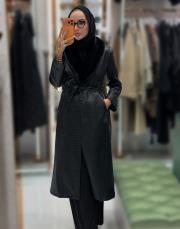 deri kürklü trenç siyah 2