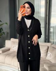 detay taş düğmeli hırka siyah