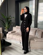 detay taş düğmeli hırka siyah 2