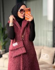 çantalı kürk bordo