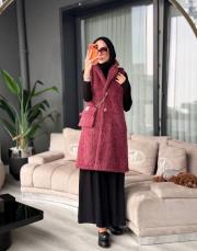 çantalı kürk bordo 2