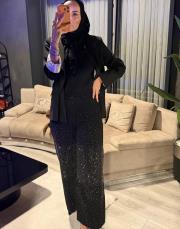 parlak taşlı pantolon siyah 3