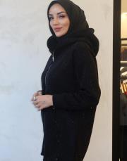 taşlı fermuarlı sweat siyah