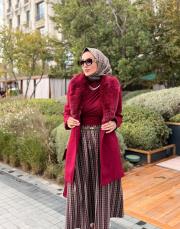 yaka kürk kaşe bordo