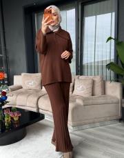 yarım fermuar pamuklu takım kahve