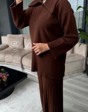 yarım fermuar pamuklu takım kahve 3