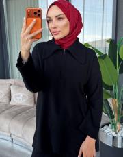 yarım fermuar pamuklu takım siyah 2