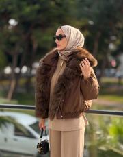 kolu bölümlü şişme mont kahve