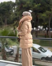 kürk yaka şişme mont ekru 3