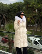 uzun şişme mont ekru