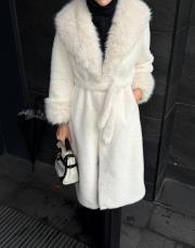 belden bağlamalı uzun kürk ekru 4