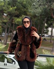 etnik desen kürk siyah/turuncu