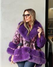 desenli kürk detay panço mor