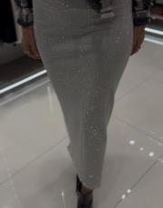 taşlı simli triko etek gri 3