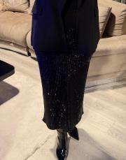 taşlı simli triko etek siyah