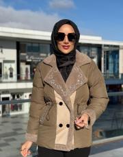 ithal taşlı kısa mont yeşil