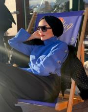 kol düğme detay gömlek mavi