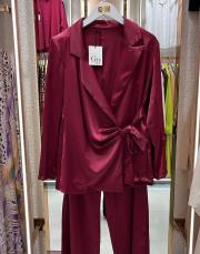 belden bağlamalı saten takım bordo