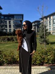 fermuar detaylı etekli takım siyah