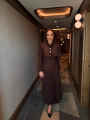 pileli blazer etekli takım kahve