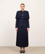 pileli blazer etekli takım lacivert 2