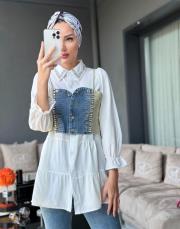 bustiyerli gömlek beyaz