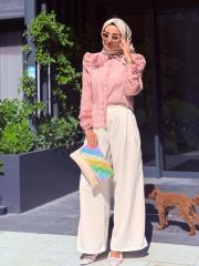 arkası lastik kemerli palazzo ekru