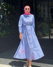 çizgili gömlek elbise mavi/ beyaz