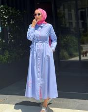 çizgili gömlek elbise mavi/ beyaz 3