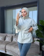 fırsat arkası pliseli gömlek su yeşili